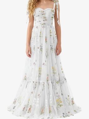 White Floral Tulle Maxi Dress for teen